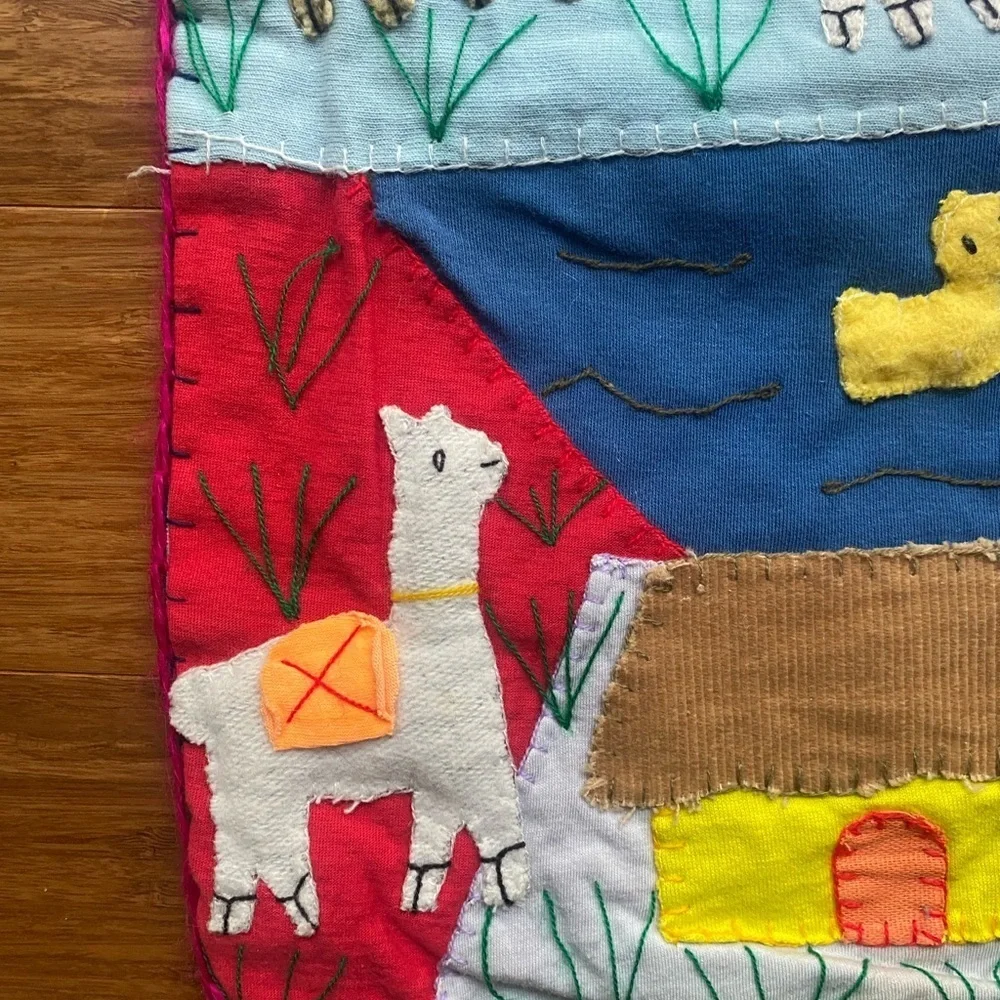 Vintage Peruvian handmade arpillera folk art wall Tapestry 19x16